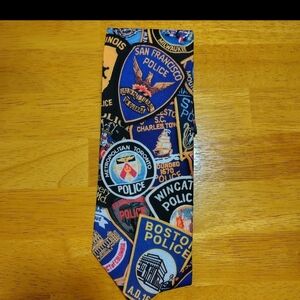 Ralph Marlin Police Badge Pattern Tie - Blue and Orange Dadcore Grandpacore